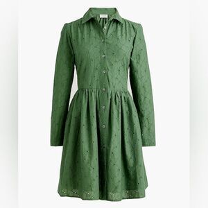 J. Crew Green Eyelet Button-Up Mini Dress Size 14
